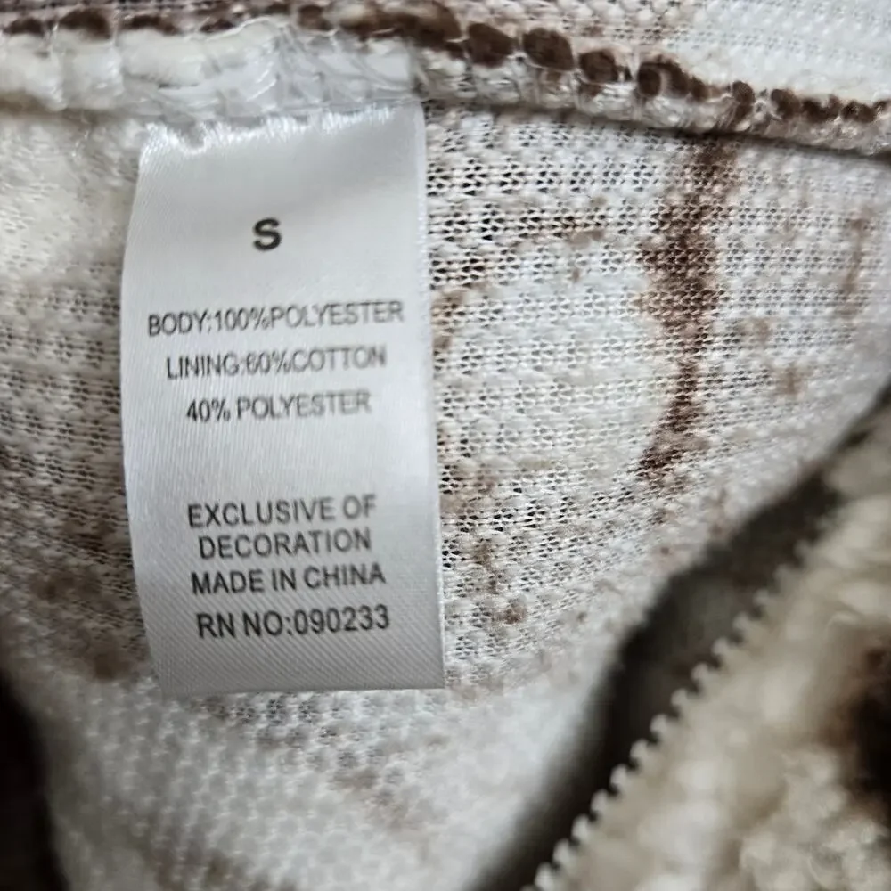 NWT PacSun Yin-Yang Sherpa Hoodie Jacket S Cozy Fleece Brown White Boho Hippie - Picture 7 of 10